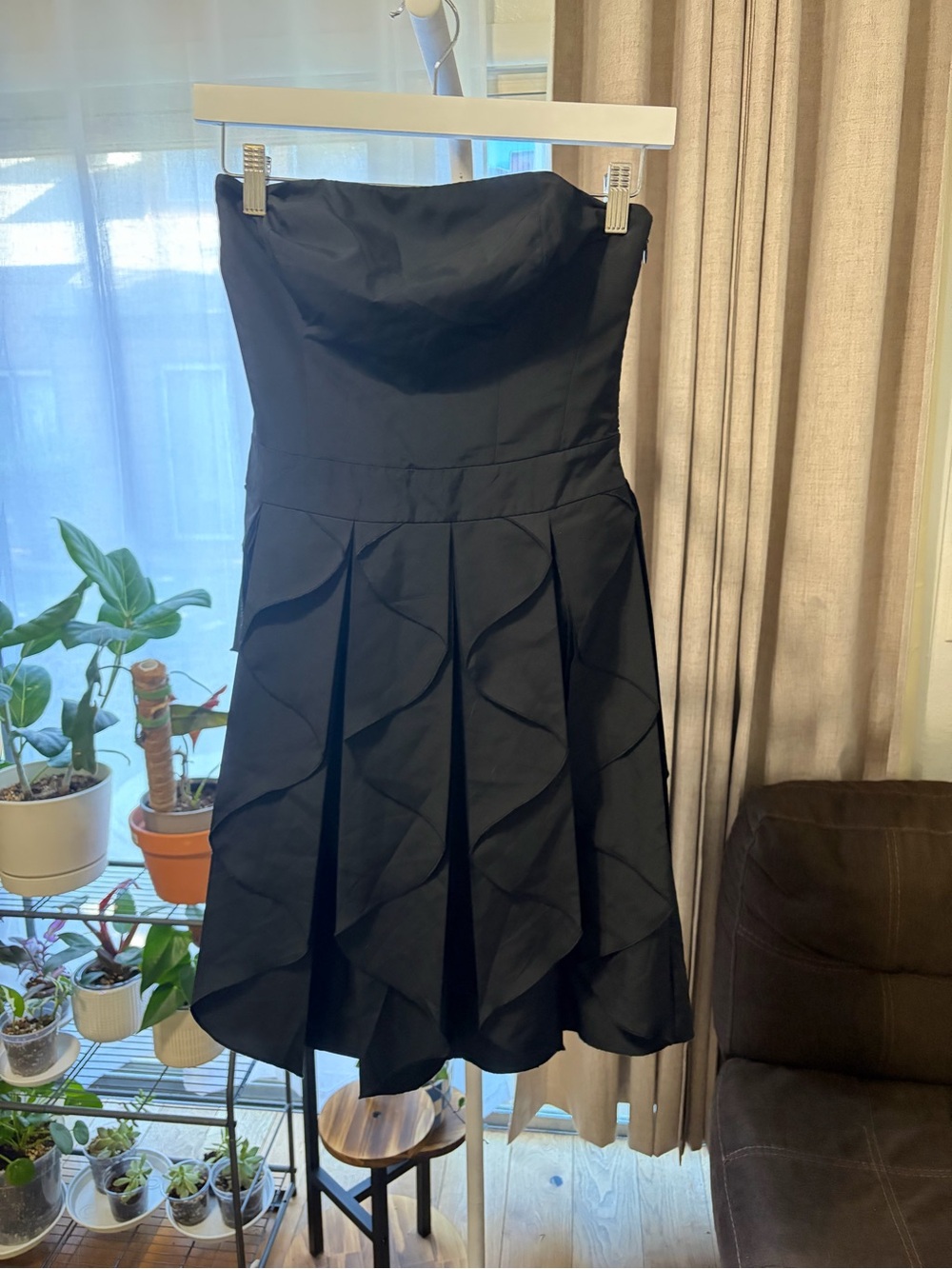 Reiss Black Strapless Ruffled Pleat Cocktail Dress